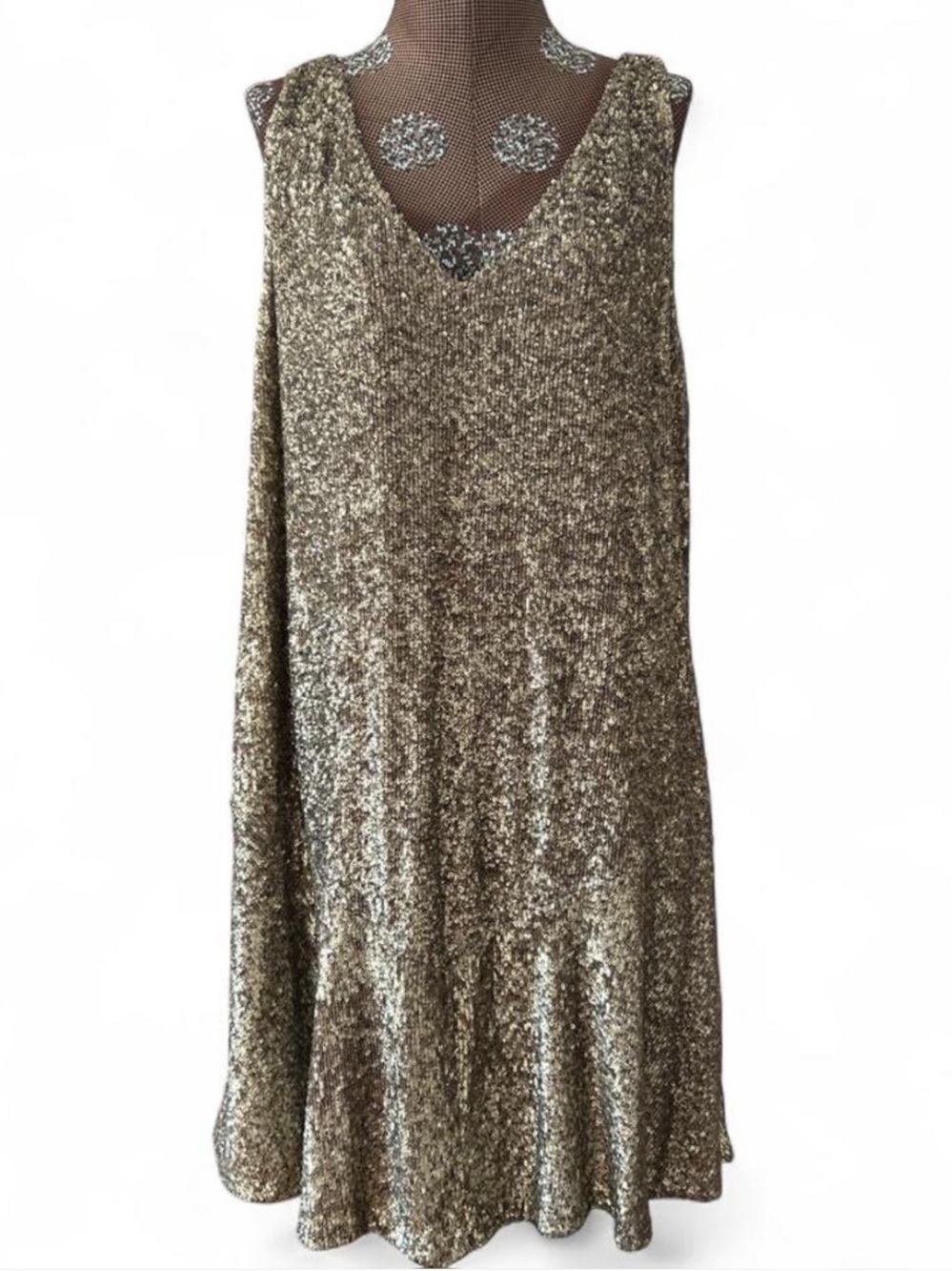 Lauren Ralph Lauren Gold Sequin V-Neck Sleeveless Dress